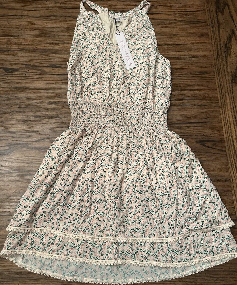 Koko + Mason Floral Sundress Sleeveless Lace Trim Short 100% Rayon S